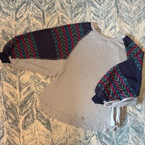 Free People Gray Top with Knit Patterned Balloon Sleeves